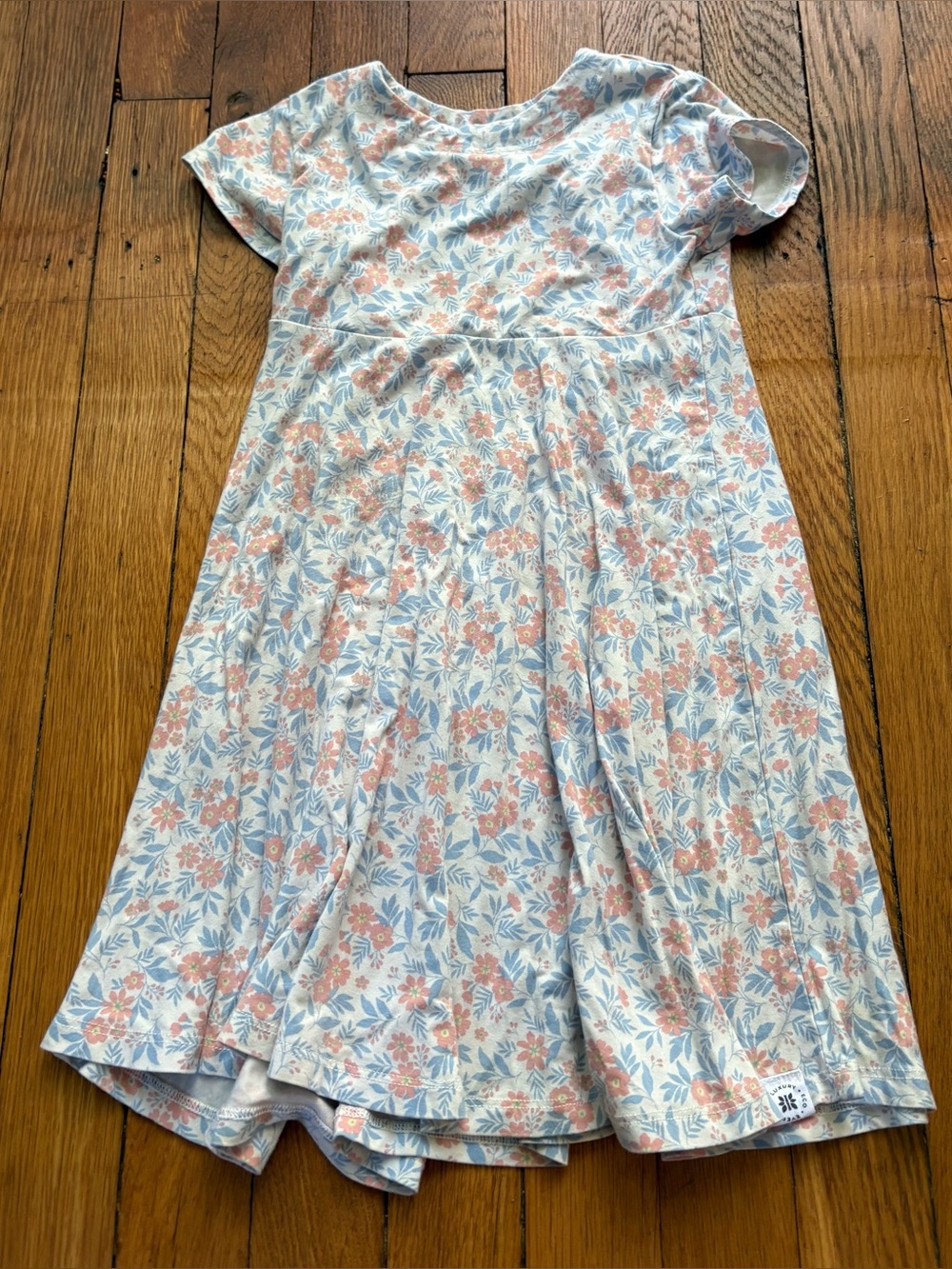 Sweet Bamboo Girls' Floral Short-Sleeve Dress - Light Blue & Coral